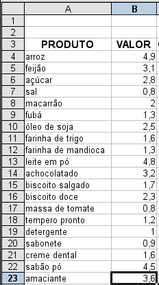 3) digitar os demais valores um em baixo do outro, copiando da figura