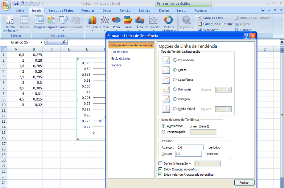 4º passo: Clique com o botão direito do mouse na curva do gráfico, em cima de um ponto dessa curva e selecione a opção Adicionar linha de tendência.