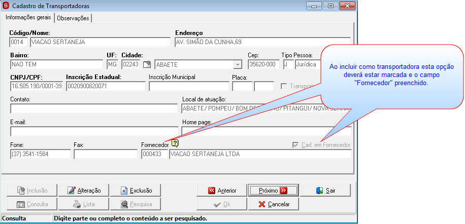 Clicando em Sim será cadastrado o fornecedor automaticamente a partir das informações contidas no XML e optando por clicar em Não, a importação será abortada, uma vez que para importar é necessário o