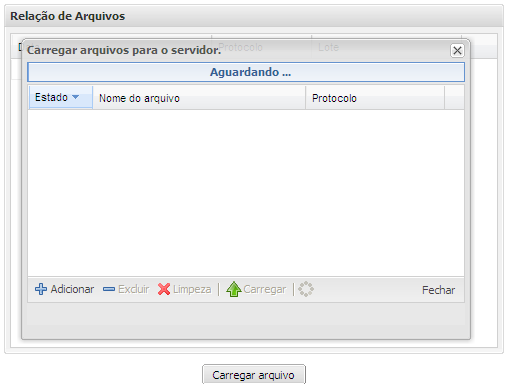 Adicionar arquivo Clique em Adicionar. Selecione o arquivo no diretório em que foi gravado, e em seguida clique em Abrir. Importante O arquivo pode ser carregado somente no formato XML.