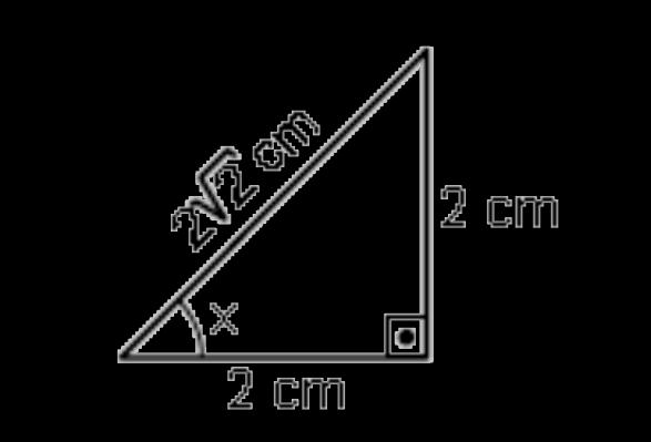 2) Usando os triângulos retângulos a seguir, determine as razões trigonométricas para o ângulo