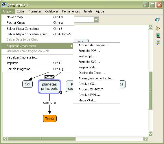 Formatos de exportação do mapa de conceitos. O CmapTools funciona como uma plataforma independente que não se reduz à construção de mapas de conceitos.