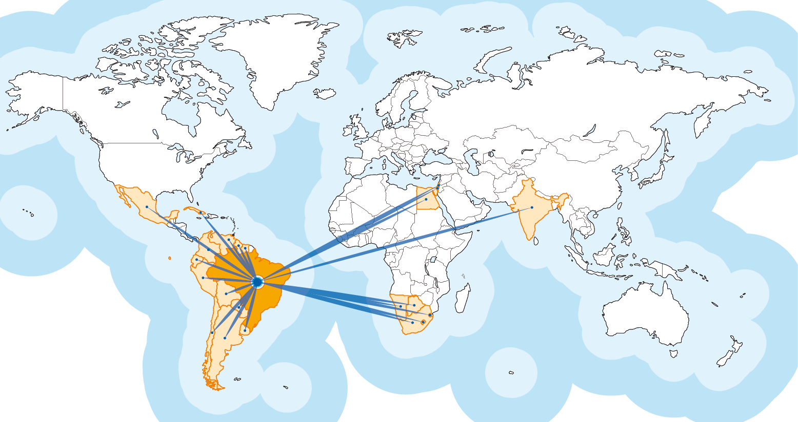 Acordos Comerciais do Brasil ALADI: Bolivia Chile Colômbia Cuba Equador Guiana México Peru Suriname Venezuela ÁSIA: Índia MERCOSUL: Argentina Uruguai