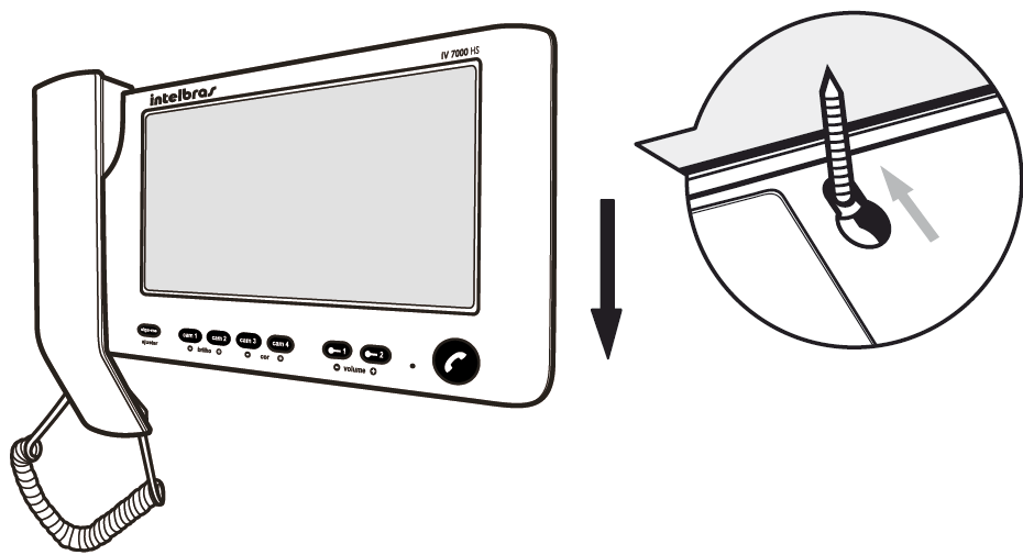 5. Posicione o módulo conforme a figura a seguir e encaixe o módulo interno nos parafusos fixados na parede; 6.