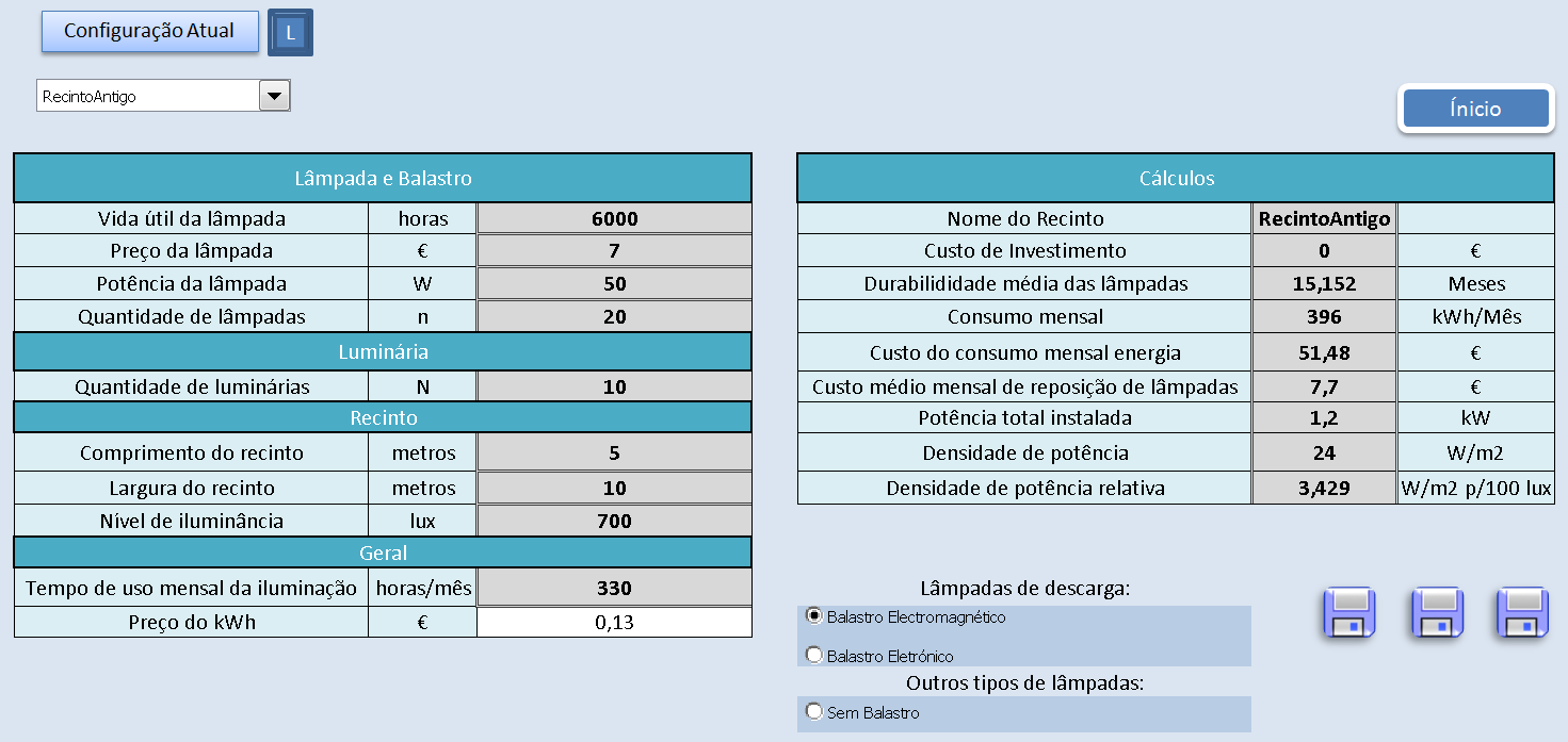 56 Trabalho Desenvolvido Figura 4.5: Análise de sistemas de iluminação dimensionados Na figura 4.