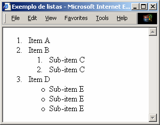 Listas As listas são definidas através dos elementos: - ul - unordered list - ol - ordered list Os itens das listas são definidos através do elemento li (list item) Os elementos li podem possuir