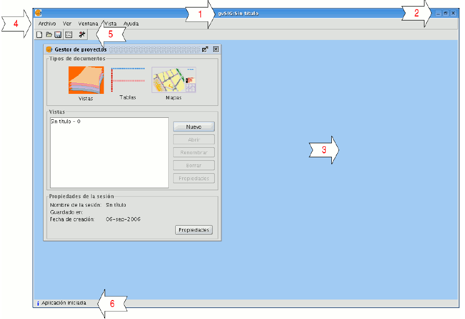 gvsig Barra de Menus Barra de Títulos Barra de Ferramentas