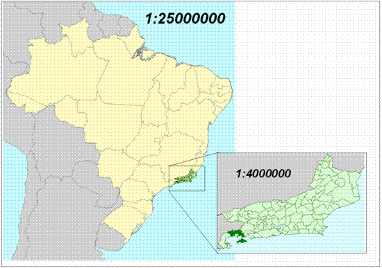 Escala Cartográfica Numérica: expressa em forma de fração (1/50000) ou de proporção (1:50000) Gráfica: apresenta valores diretos régua Escala Cartográfica