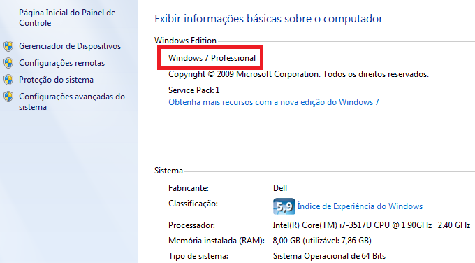 4. Verifique que logo abaixo de Windows Edition, aparece