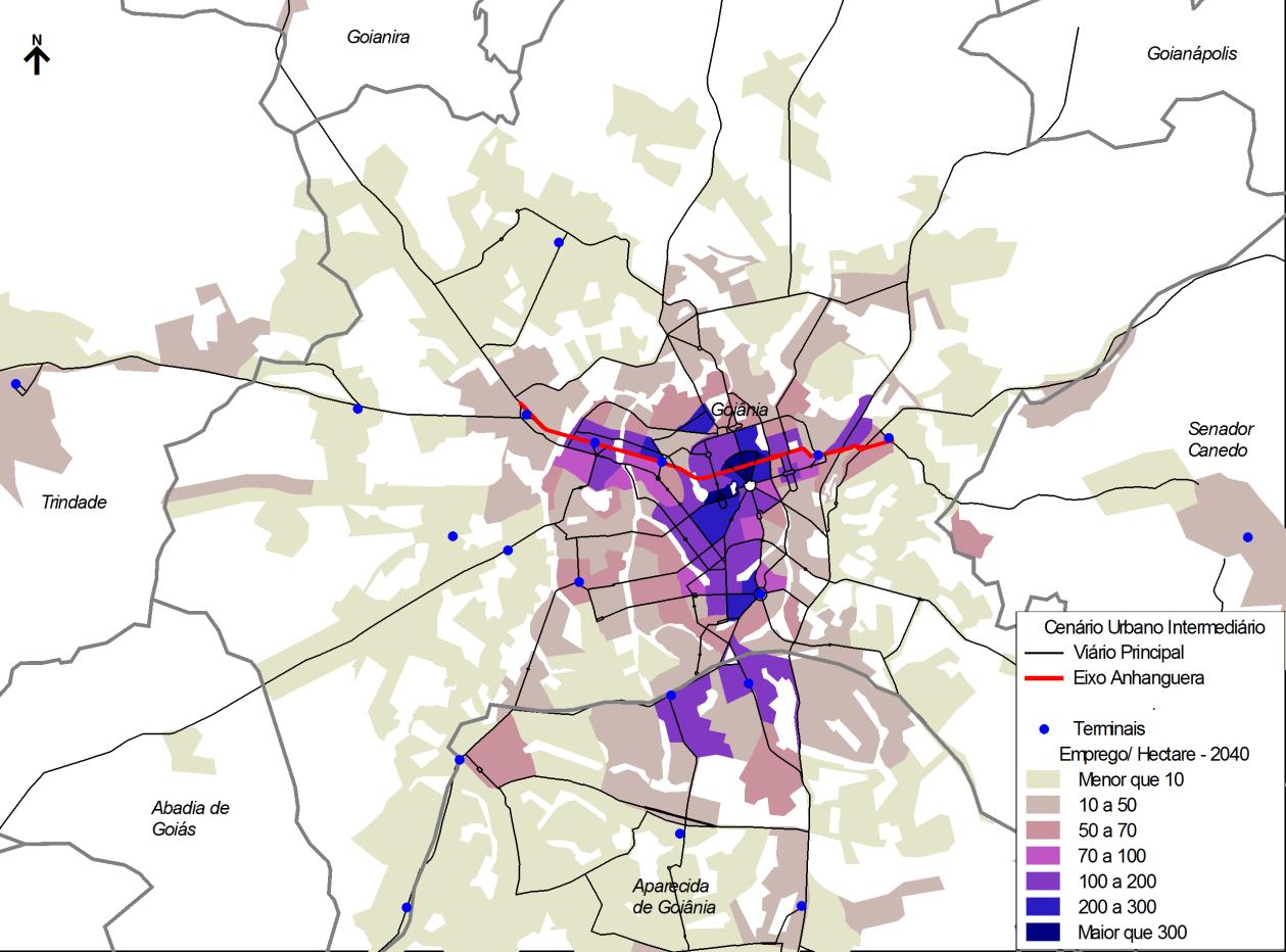 Figura 2-15: Detalhe da densidade de emprego na Área de Influência Direta do Eixo Anhanguera em
