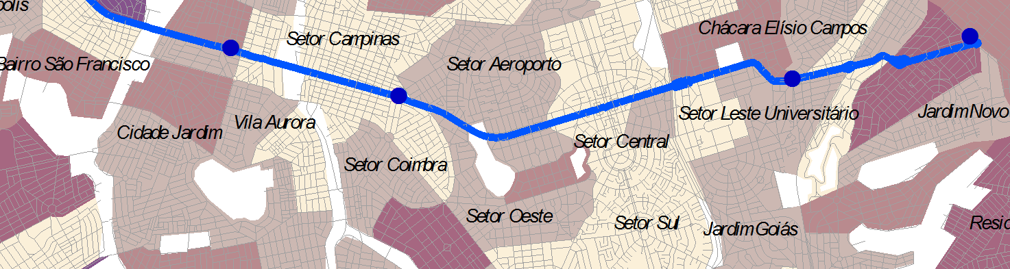 Figura 2-24: Produção de Viagens em Goiânia e áreas conturbadas em 2040 por zona de tráfego U3M1M2 A Tabela 2-15 apresenta a quantidade de viagens produzidas e atraídas, considerando separadamente os