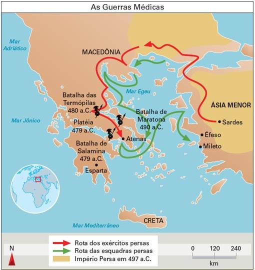 Península balcânica Vitórias gregas comandadas por Atenas, que cria a Liga de Delos (aliança Principaissobre batalhas: militar com a