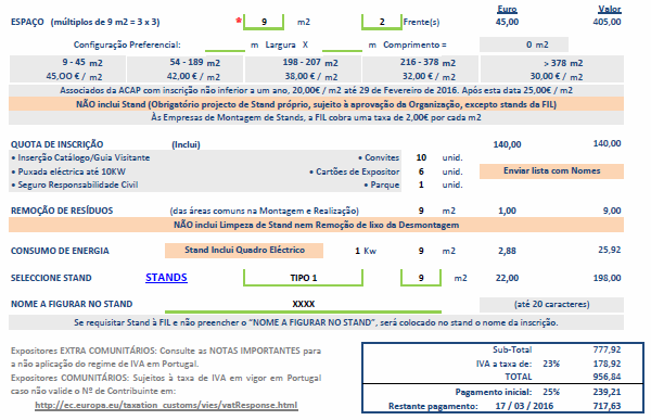 Proposta de Participação (Espaço e Stand tipo 1-9m