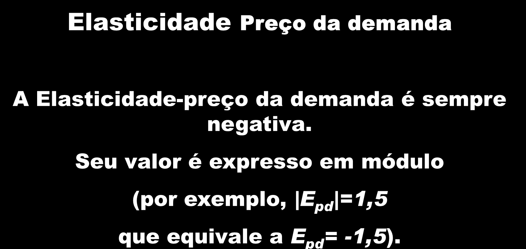 Elasticidade Conceitos Elasticidade Preço da demanda A Elasticidade-preço da demanda é sempre