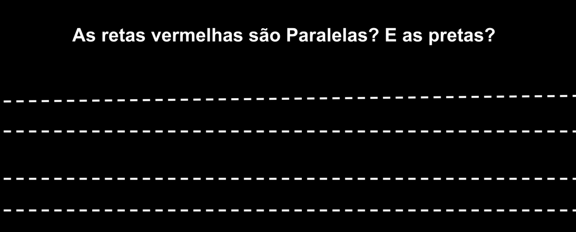 Figura 20 RETAS PARALELAS Retas paralelas são retas que JAMAIS se cruzam. Na Figura 20 tem-se dois ares de reta. Essas retas são paralelela?