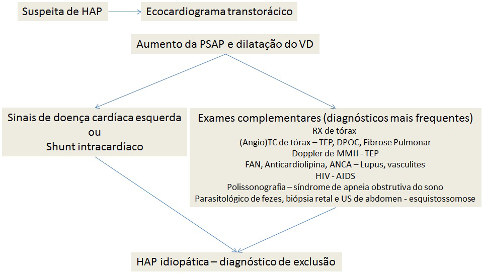 Revista HUPE, Rio de Janeiro, 2013;12(Supl 1):61-73 O ECG e a radiografia de tórax podem trazer achados que favorecem o diagnóstico de HAP, mas têm baixa sensibilidade.
