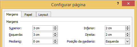 Como formatar a margem Na mesma guia Layout da Página, clique no botão Margens e depois em Margens Personalizadas: Na janela que abrirá,