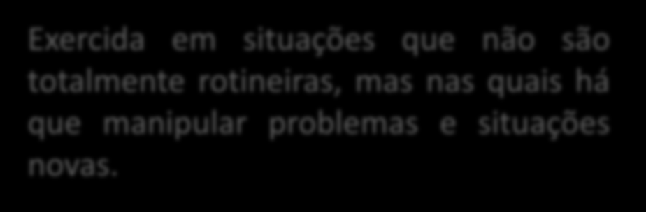 Futuro Desejado!!!!! Exercício da função requer habilidades Exercida em situações que não são totalmente rotineiras, mas nas quais há que manipular problemas e situações novas.