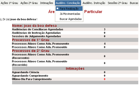 Após isso, o sistema voltará à sua tela anterior. Clique em Inserir e depois Assinar. 5. Audiências de Conciliação Se após entrar no Projudi, você levar o mouse no Menu Audiênc.