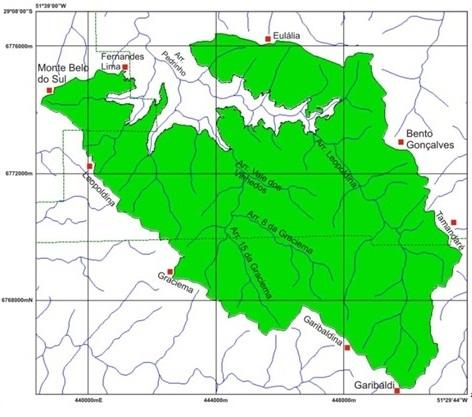 Delimitação da área Área total: 72,45 km² Bento Gonçalves - 55%