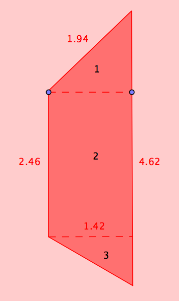 Resolução: Para resolvermos este exercício, iremos decompor o trapézio em 3 figuras planas: dois triângulos retângulos e um retângulo.