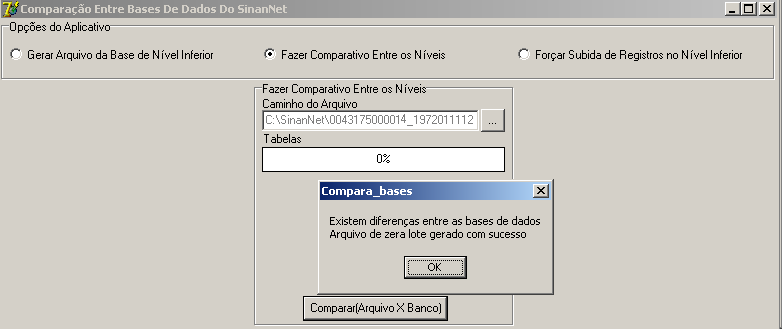 Quinto: Clicar em Comparar(Arquivo X Banco) NOTA 2.