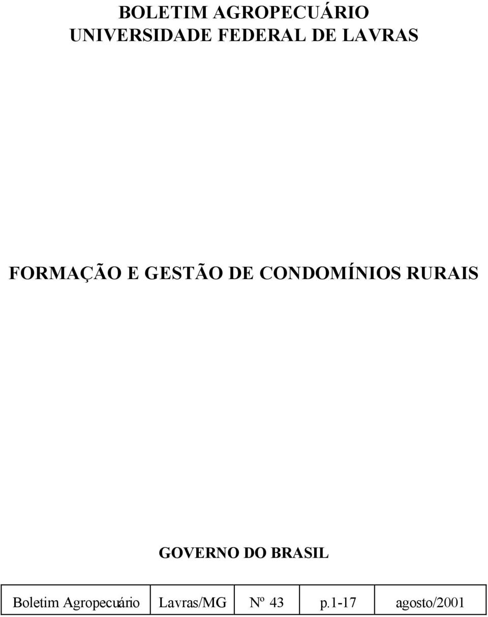 CONDOMÍNIOS RURAIS GOVERNO DO BRASIL