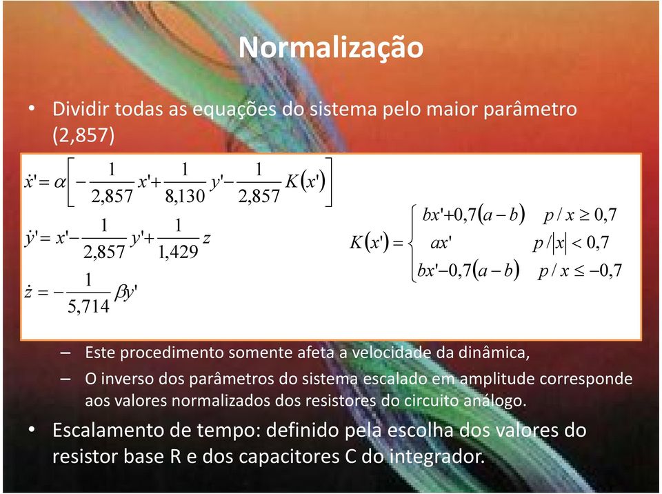 dinâmica, O inverso dos parâmetros do sistema escalado em amplitude corresponde aos valores normalizados dos resistores do