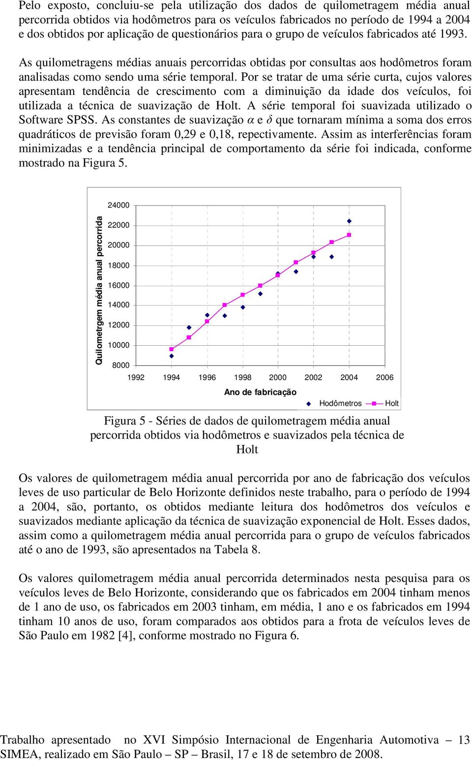 Por se tratar de uma série curta, cujos valores apresentam tendência de crescimento com a diminuição da idade dos veículos, foi utilizada a técnica de suavização de Holt.