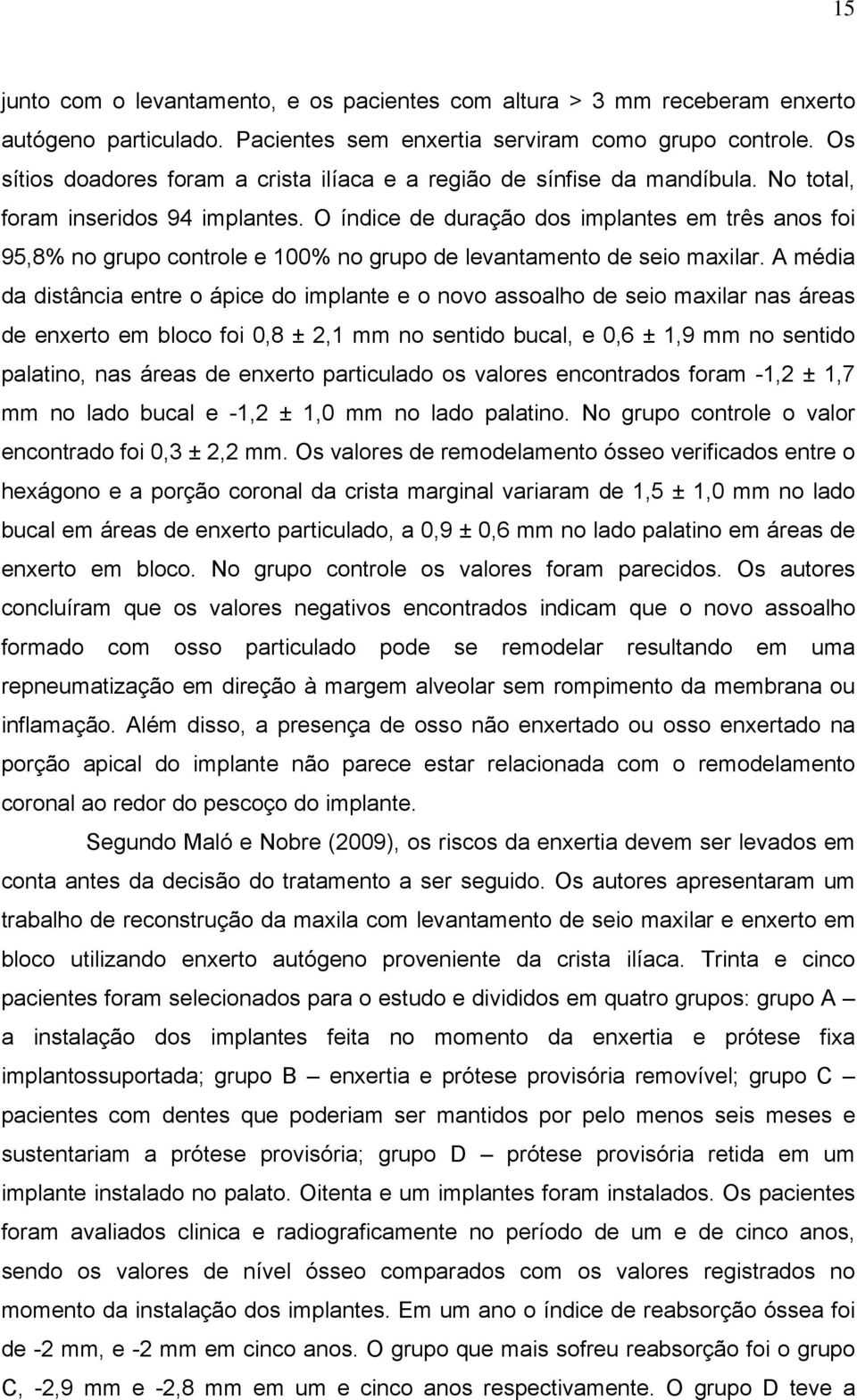 O índice de duração dos implantes em três anos foi 95,8% no grupo controle e 100% no grupo de levantamento de seio maxilar.