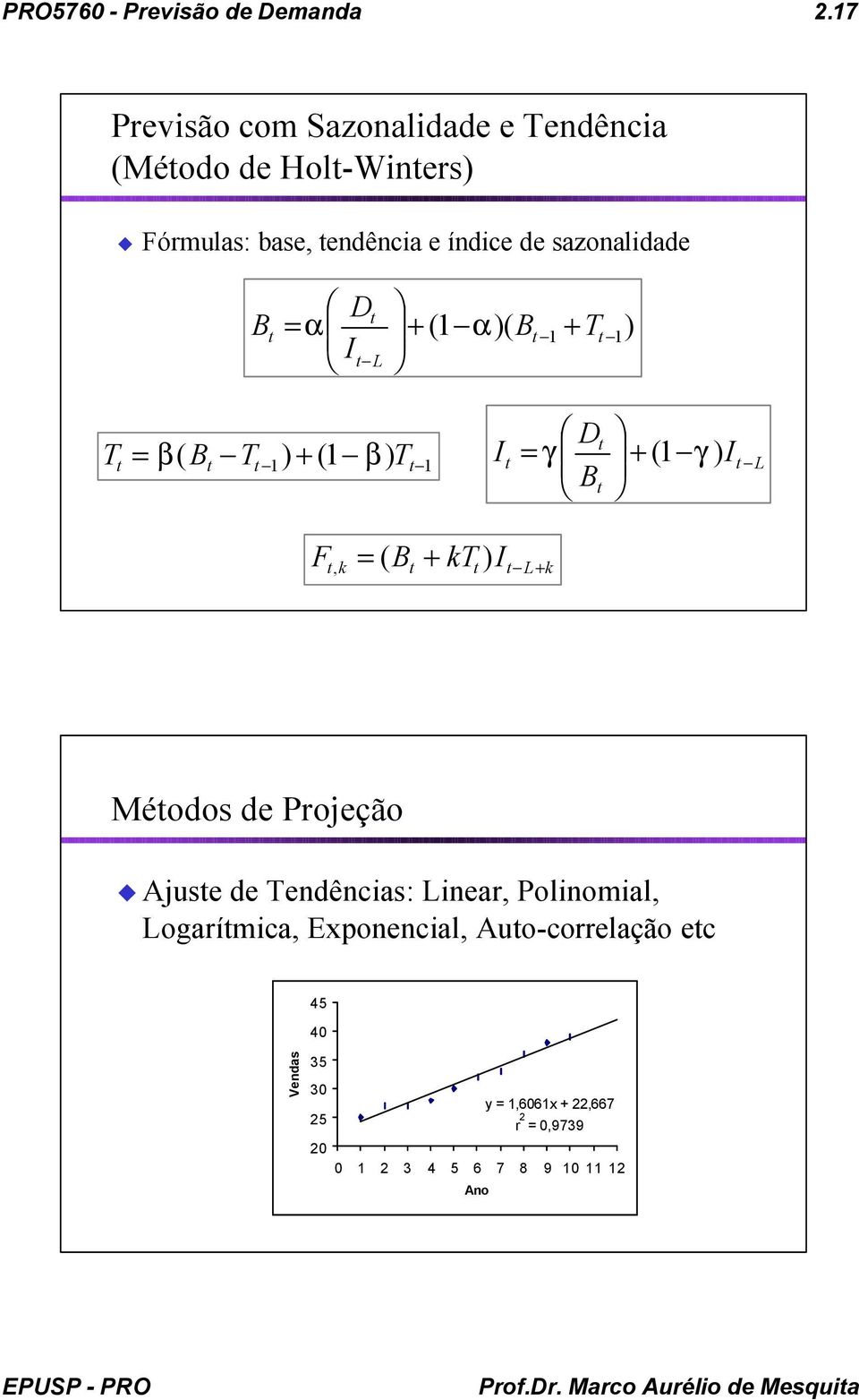 I L+ k Méodos de Projeção Ajuse de Tendências: Linear, Polinomial, Logarímica, Exponencial, Auo-correlação ec