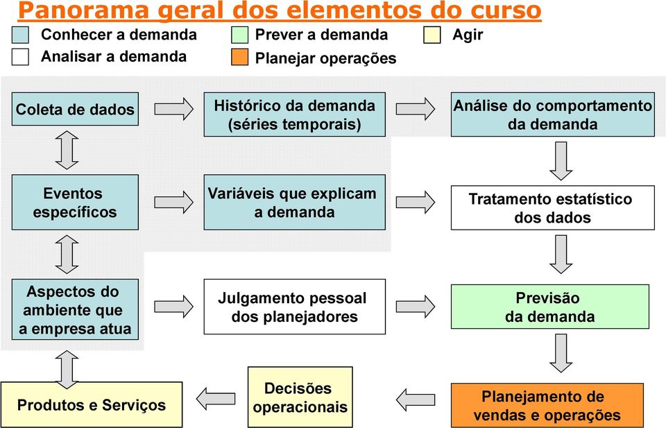 Variáveis que explicam a demanda Tratamento estatístico dos dados Aspectos do ambiente que a empresa atua Julgamento