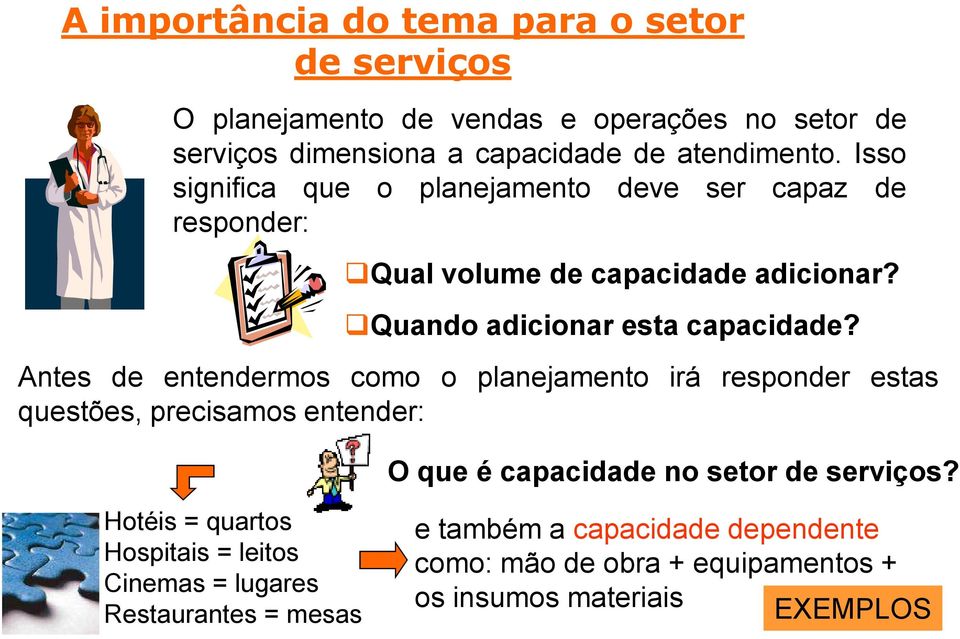 Antes de entendermos como o planejamento irá responder estas questões, precisamos entender: O que é capacidade no setor de serviços?