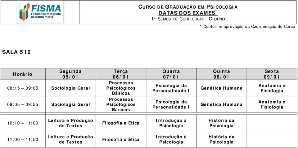 Genética Humana Genética Humana Anatomia e Fisiologia Anatomia e Fisiologia 10:10 11:00 Leitura e