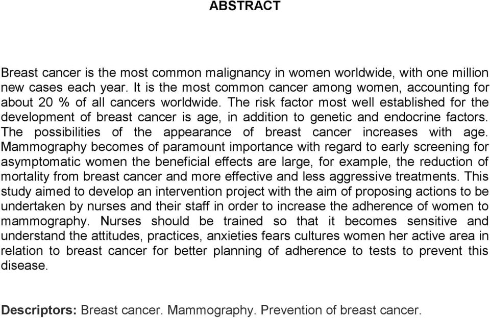 The risk factor most well established for the development of breast cancer is age, in addition to genetic and endocrine factors.