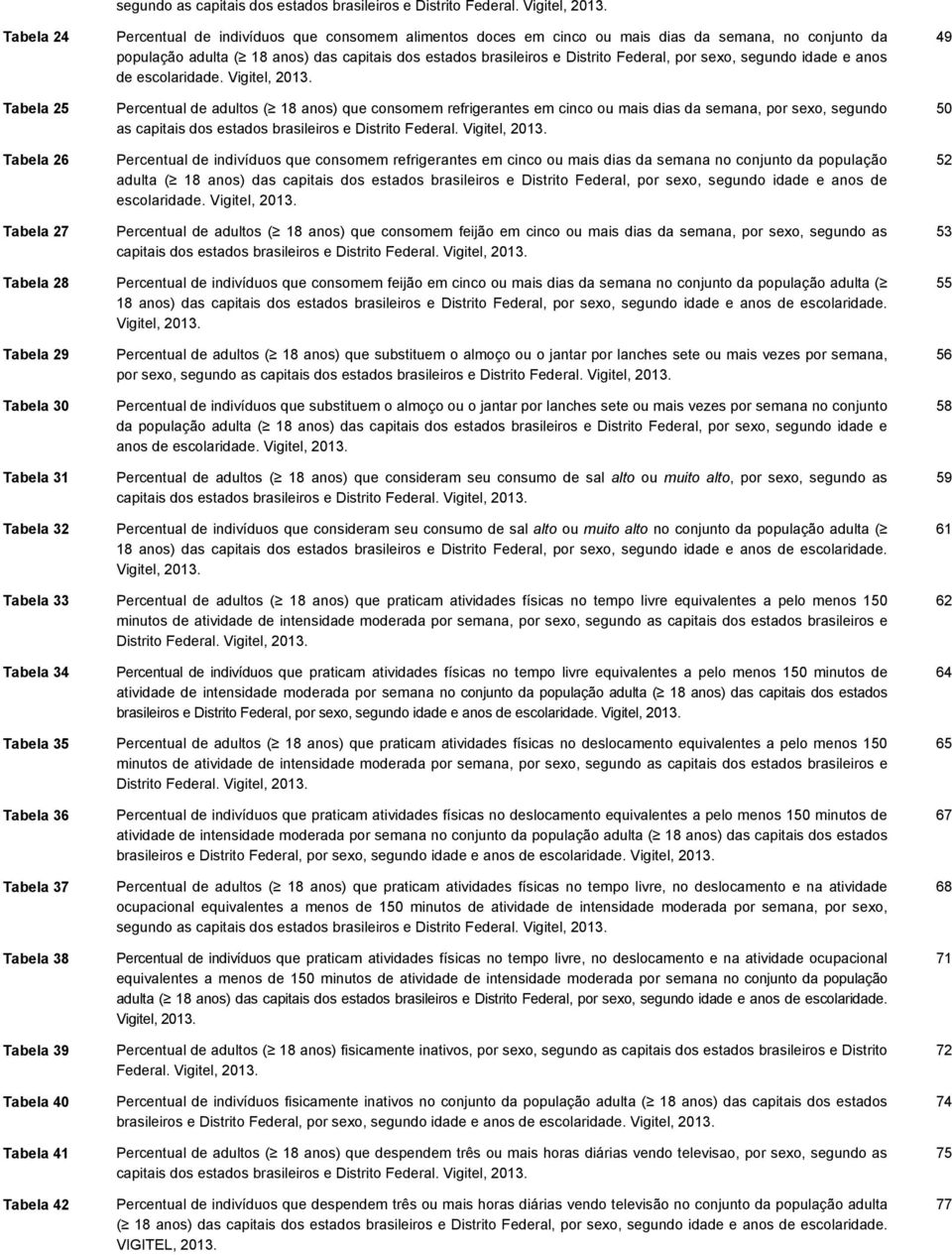 segundo idade e anos de escolaridade. Vigitel, 2013.