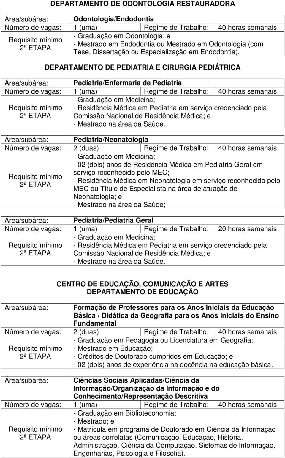 DEPARTAMENTO DE PEDIATRIA E CIRURGIA PEDIÁTRICA Área/subárea: Pediatria/Enfermaria de Pediatria - Residência Médica em Pediatria em serviço credenciado pela Comissão Nacional de Residência Médica; e