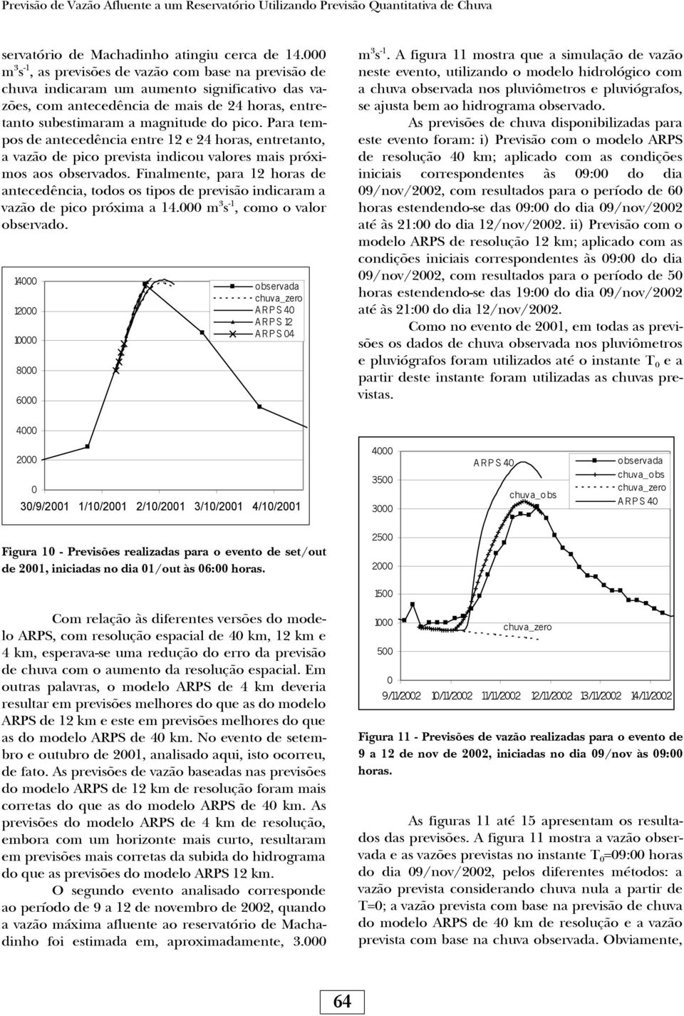 Para tempos de antecedência entre 12 e 24 horas, entretanto, a vazão de pico prevista indicou valores mais próximos aos observados.