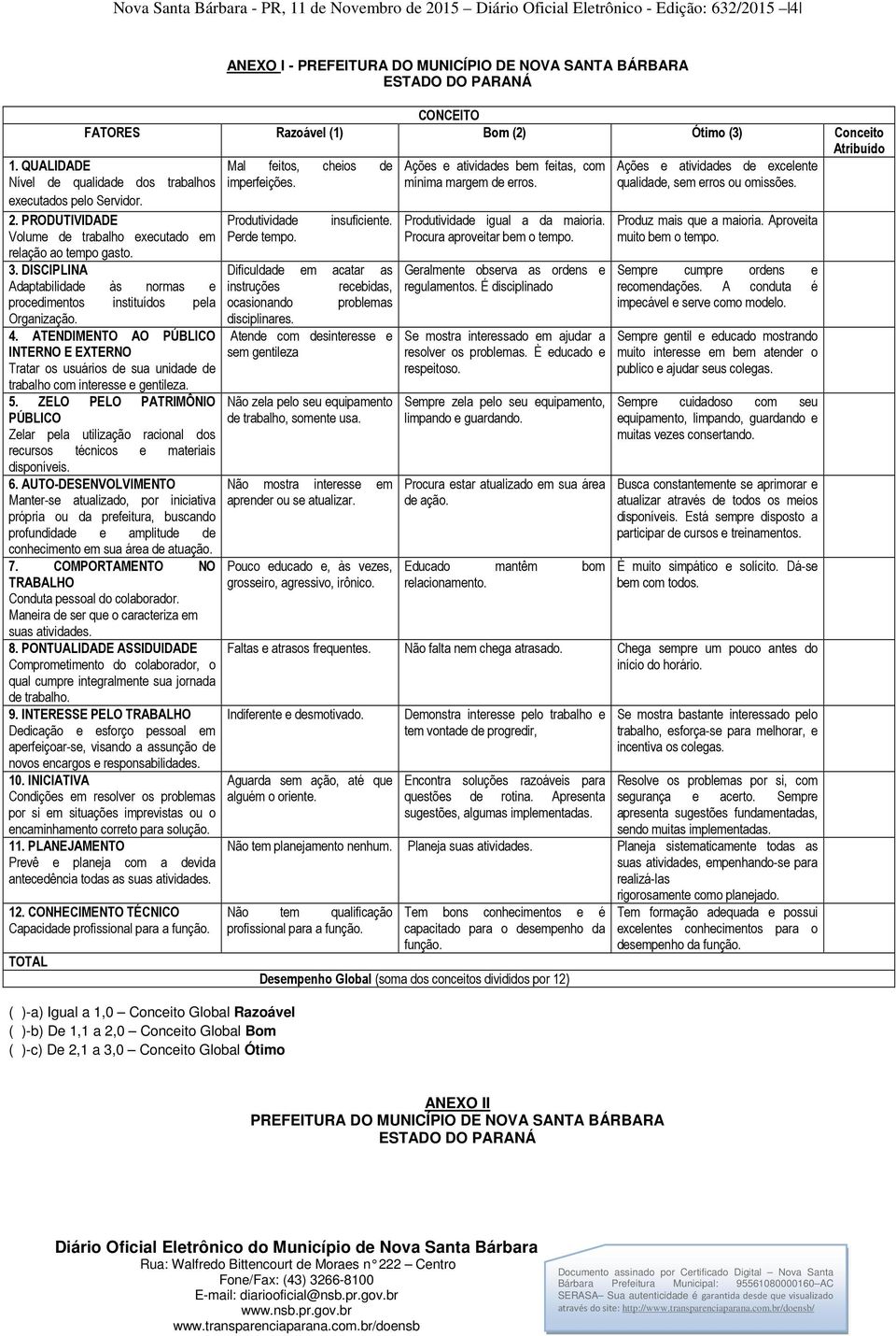 DISCIPLINA Adaptabilidade às normas e procedimentos instituídos pela Organização. 4. ATENDIMENTO AO PÚBLICO INTERNO E EXTERNO Tratar os usuários de sua unidade de trabalho com interesse e gentileza.