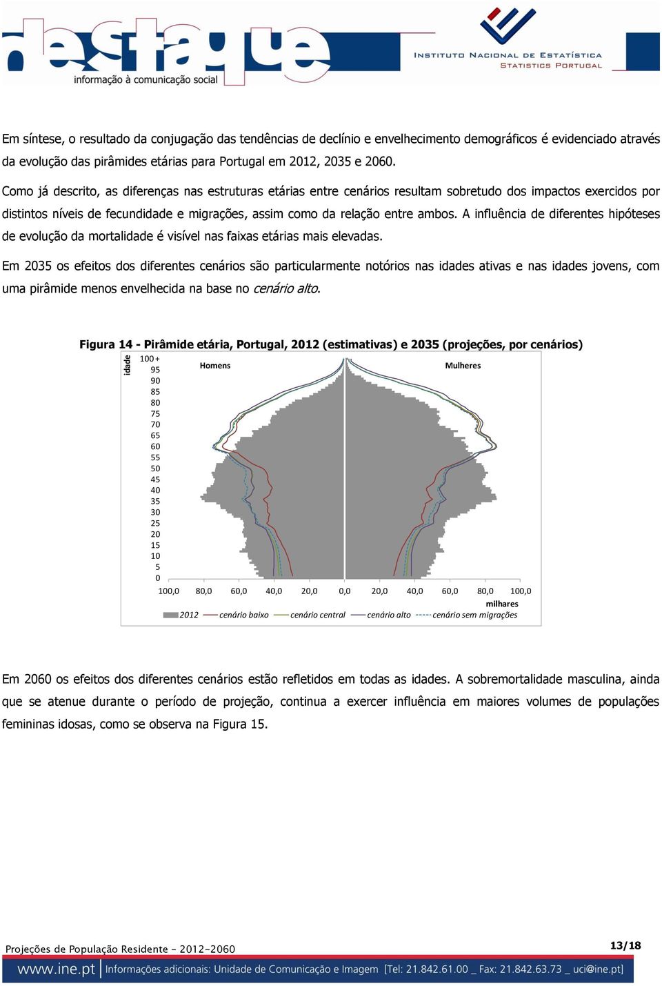 A influência de diferentes hipóteses de evolução da mortalidade é visível nas faixas etárias mais elevadas.