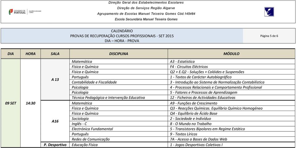 Relacionais e Comportamento Profissional Psicologia 5 - Fatores e Processos de Aprendizagem Técnica Pedagógica e Intervenção Educativa 12 - Ficheiros de Actividades Educativas A9 - Funções de