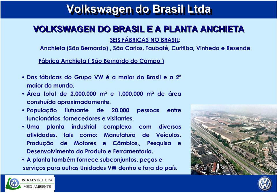 População flutuante de 20.000 pessoas entre funcionários, fornecedores e visitantes.