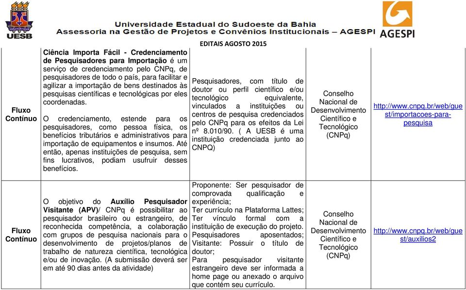 O credenciamento, estende para os pesquisadores, como pessoa física, os benefícios tributários e administrativos para importação de equipamentos e insumos.