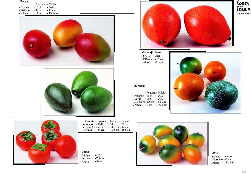 cm 8,5 cm 9 cm 10,5 cm Abacate Pequeno Médio Grande 1001 2001 3018 9 cm