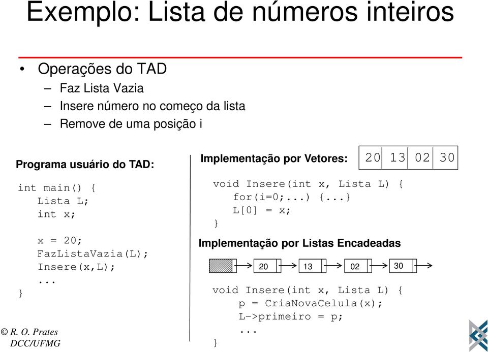 = 20; FazListaVazia(L); Insere(x,L);... void Insere(int x, Lista L) { 