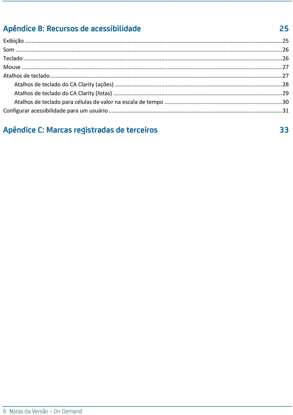 .. 28 Atalhos de teclado do CA Clarity (listas).