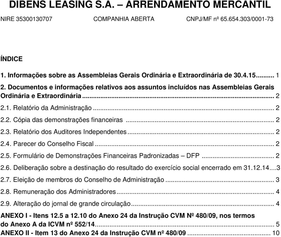 Relatório dos Auditores Independentes... 2 2.4. Parecer do Conselho Fiscal... 2 2.5. Formulário de Demonstrações Financeiras Padronizadas DFP... 2 2.6.