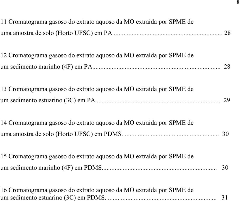 .. 28 13 Cromatograma gasoso do extrato aquoso da MO extraída por SPME de um sedimento estuarino (3C) em PA.