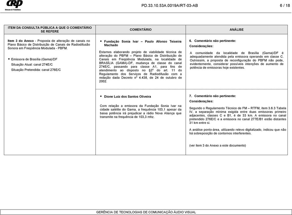 Radiodifusão Sonora em Freqüência Modulada - PBFM.