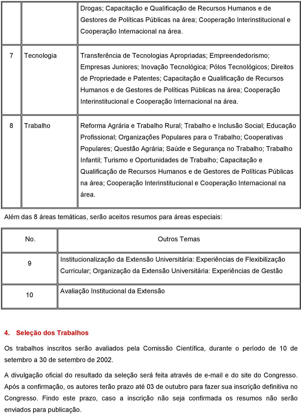 Recursos Humanos e de Gestores de Políticas Públicas na área; Cooperação Interinstitucional e Cooperação Internacional na área.